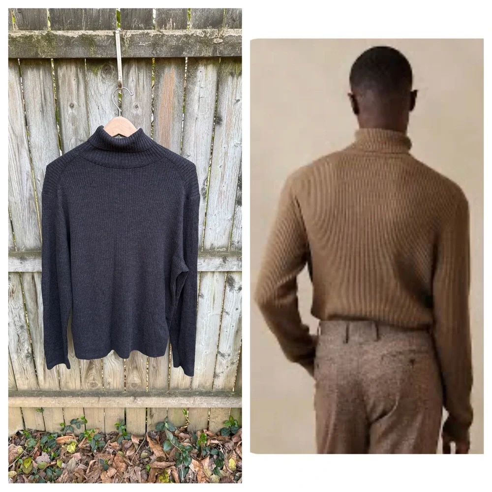 Banana Republic Salta Merino Ribbed Turtleneck Sweater gray XL